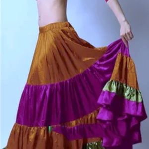 Gold, Green, Magenta. Skirts - 25 Yds. Satin tiered Skirt Tribal Belly Dance.New Gold, Green, Magenta. Skirts - 25 Yds. Satin tiered Skirt Tribal Belly Dance.New